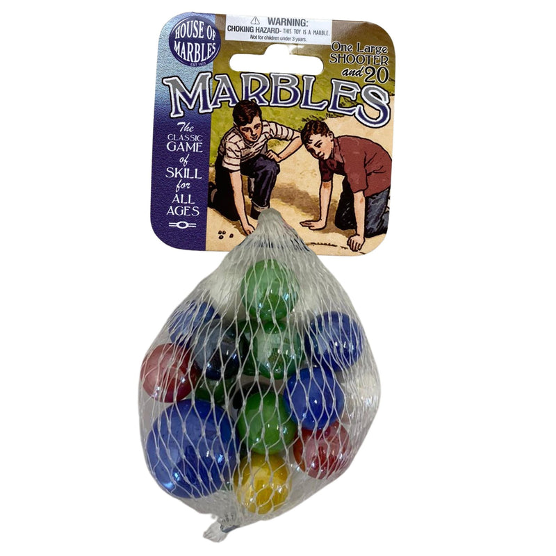 House of Marbles Classic Net Bag of 20 Marbles include 1 extra large blue marble Marble Run Game 3yrs+