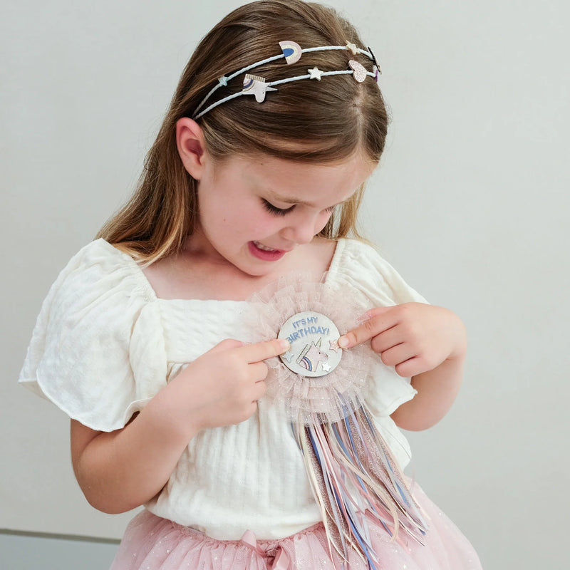 Unicorn Birthday Day Glitter Badge by Mimi & Luna Fairy Unicorn and Castle Theme  Gift Idea for 3yrs+