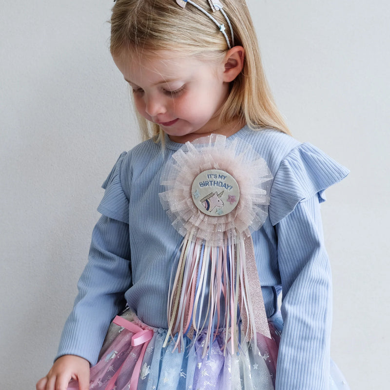 Unicorn Birthday Day Glitter Badge by Mimi & Luna Fairy Unicorn and Castle Theme  Gift Idea for 3yrs+