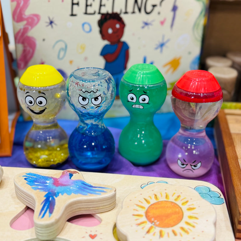 Express Your Feelings Sensory Bottles represent Happy, Scared, Angry, Sad Shake Swirl Rotate by Hand 2 Mind Social-Emotional Sensory Toys Best Seller 3yrs+