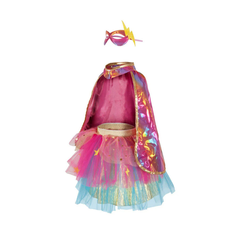 Super Duper Tutu Pink & Gold Cape with Mask Size 4-6 by Great Pretenders Costumes 4yrs+