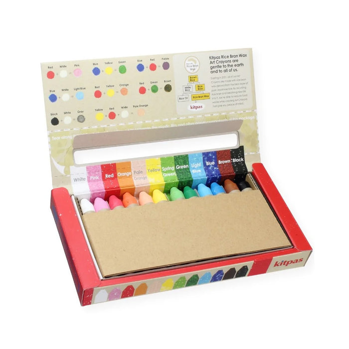 Kitpas Medium Stick Rice Wax Crayons 12 Colours 3yrs+