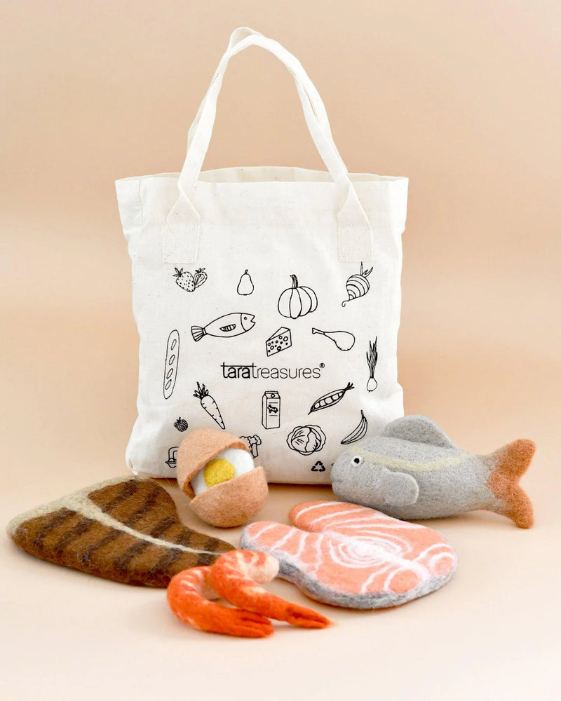 Tara Treasures Felt Food Groups Protein Pretend and Imaginative Play Kitchen Accessories 3yrs+