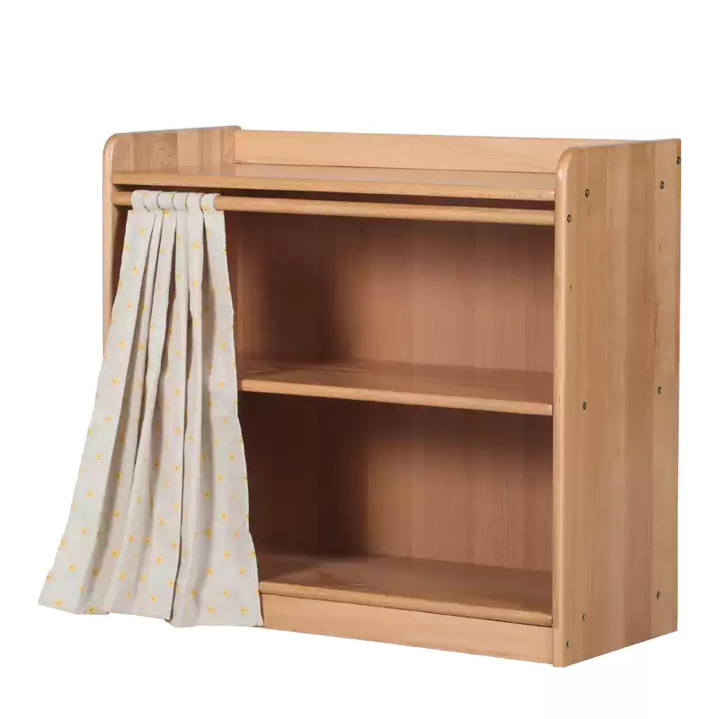 Montessori Beechwood Kids 2 Tier Cupboard Cabinet Shelf with Fabric Curtain 68x30x32cm Kids Shelf Kids Furniture (Furniture Shipping)