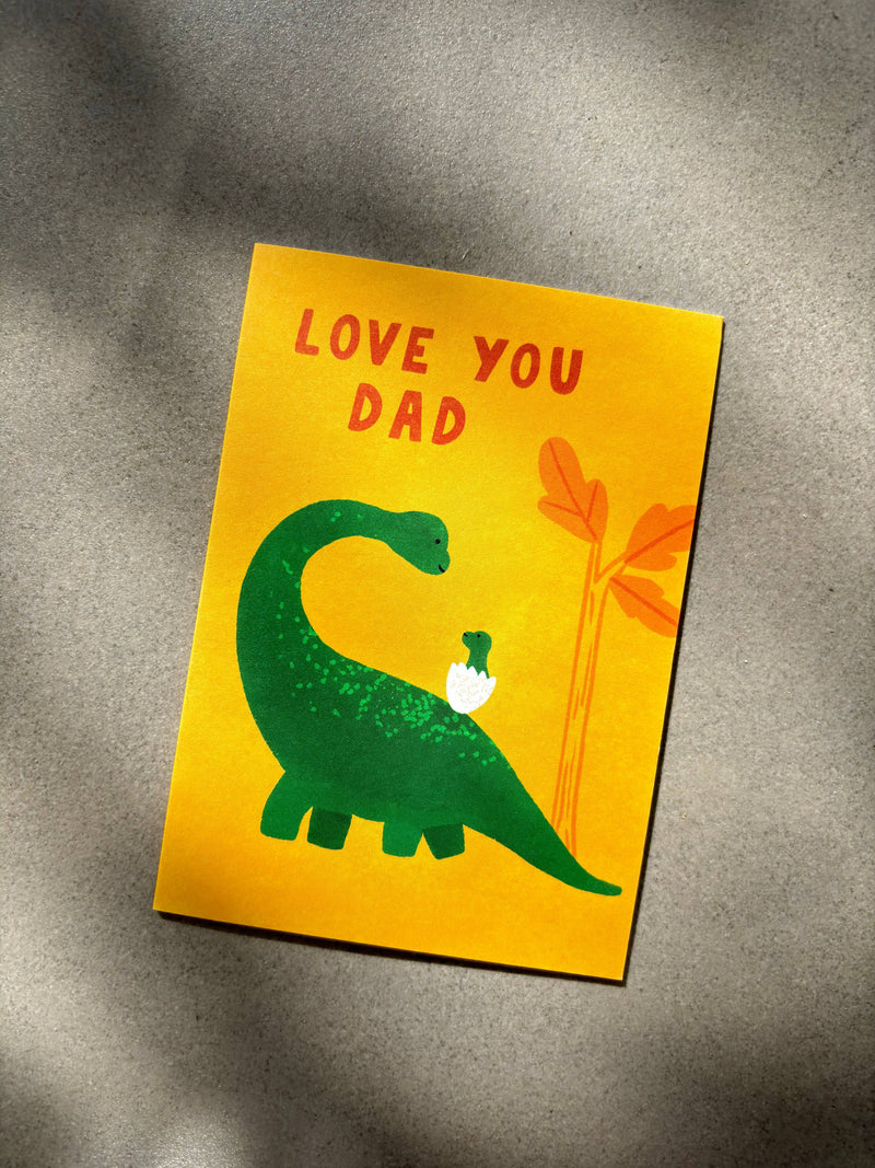 Love You Dad Dinosaur Greeting Card  By Lauren Sissons Studio Father's day Card