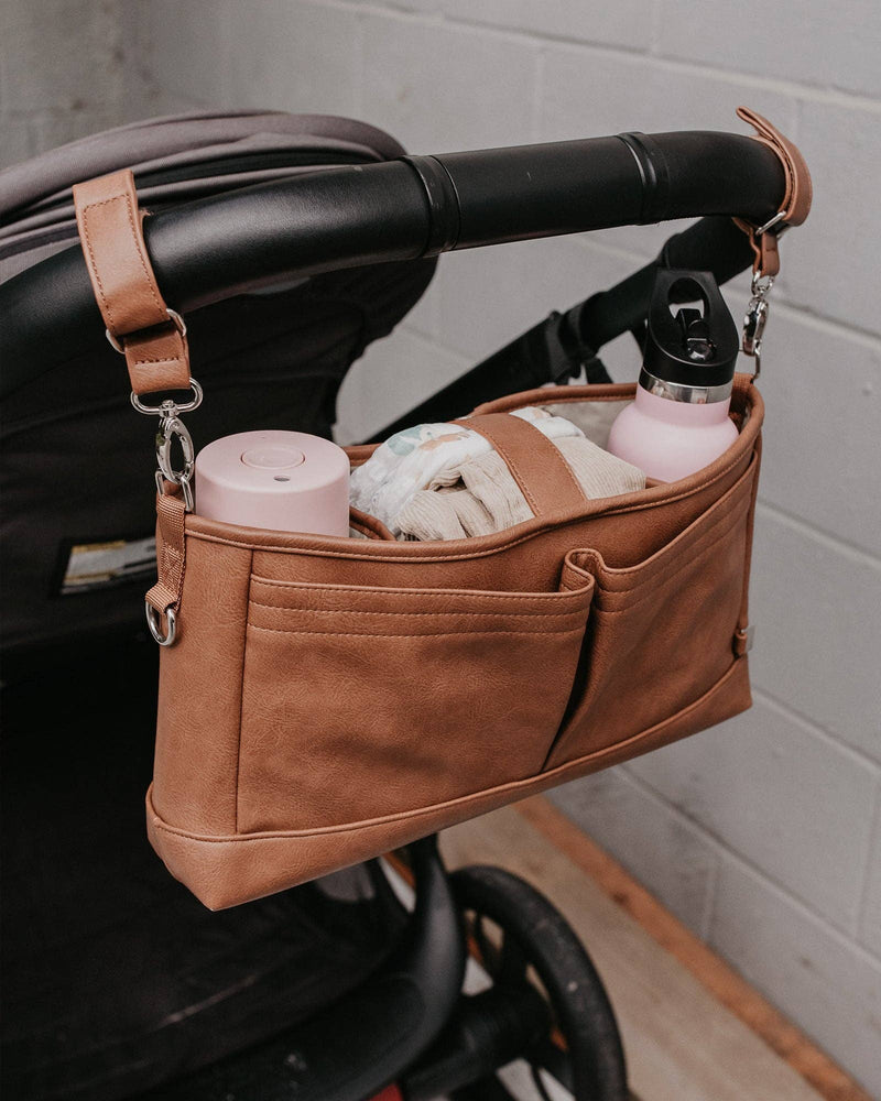 OiOi - Tan Vegan Leather Stroller Organiser/Pram Caddy