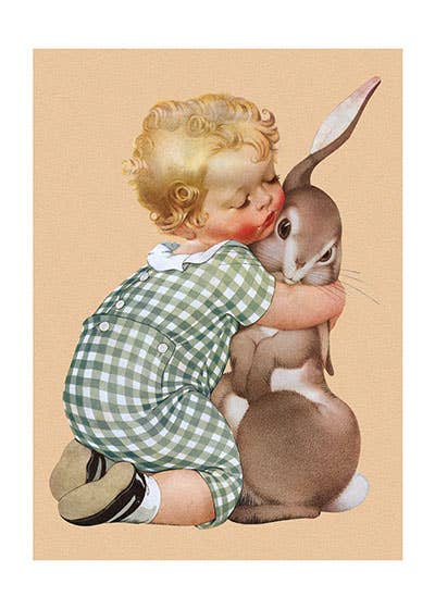 Boy Hugging Rabbit Friendship Greeting Card By Laughing Elephant Birthday Card