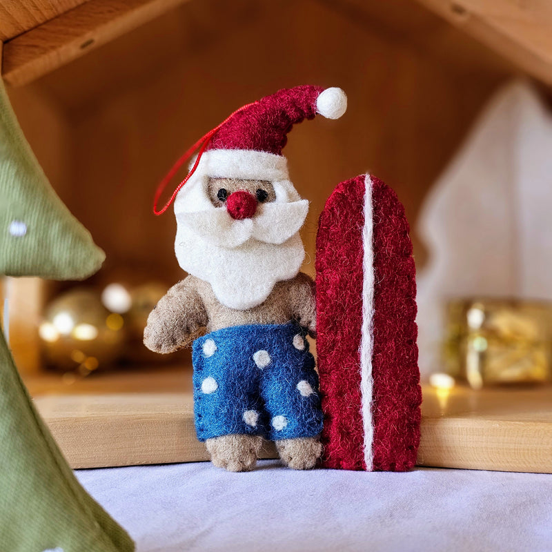 Pashom Felt Christmas Tree Decor Felt Santa With Surfboard - Blue Shorts Pretend & Imaginative Play Toys Christmas Range 3yrs+