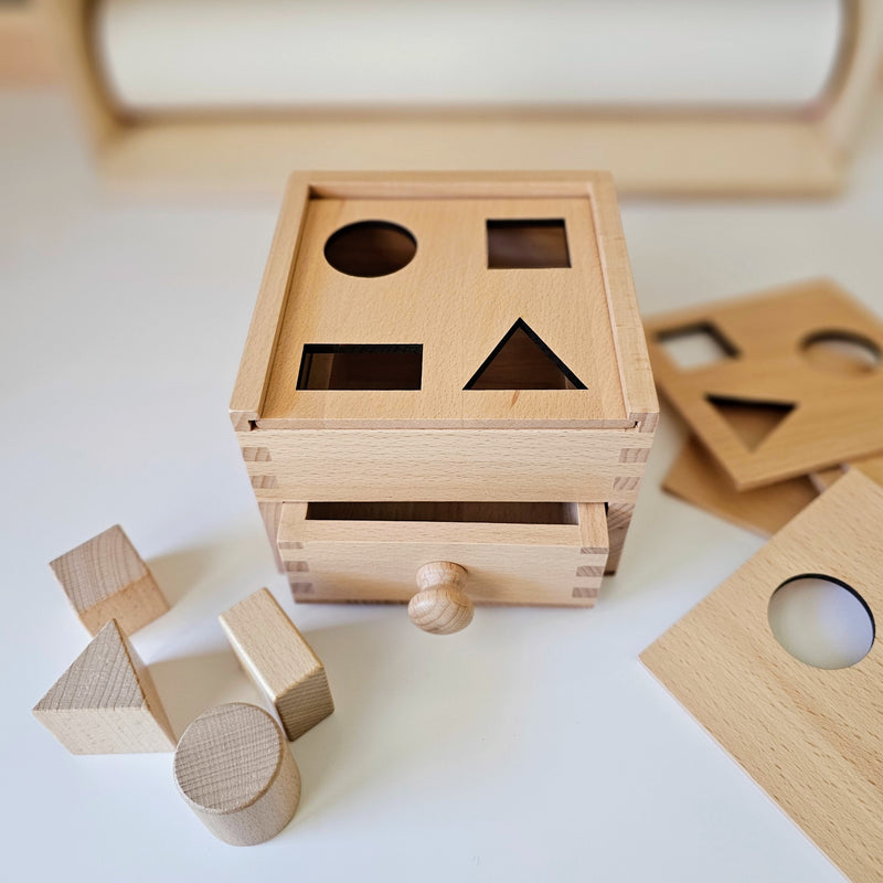 Montessori 7 Lids Sorting Cube Beechwood 4 Objects Baby Toddler Toys Best Seller 6m+