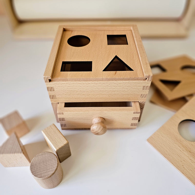 Montessori 7 Lids Sorting Cube Beechwood 4 Objects Baby Toddler Toys Best Seller 6m+