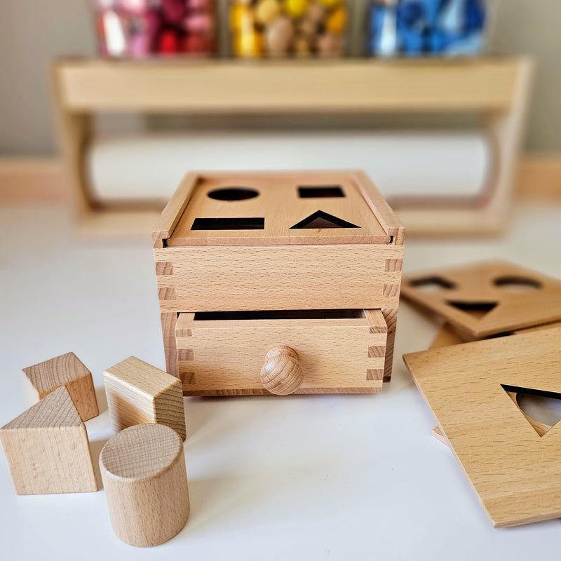 Montessori 7 Lids Sorting Cube Beechwood 4 Objects Baby Toddler Toys Best Seller 6m+
