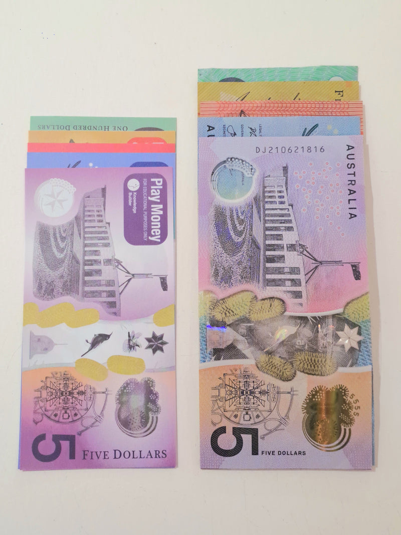 Tear Proof Play Money Notes Realistic synthetic paper 110p Fake Money By Knowledge Builder Math STEM  Range Math Games for Kids Best Seller Most Loved in Store 3yrs+