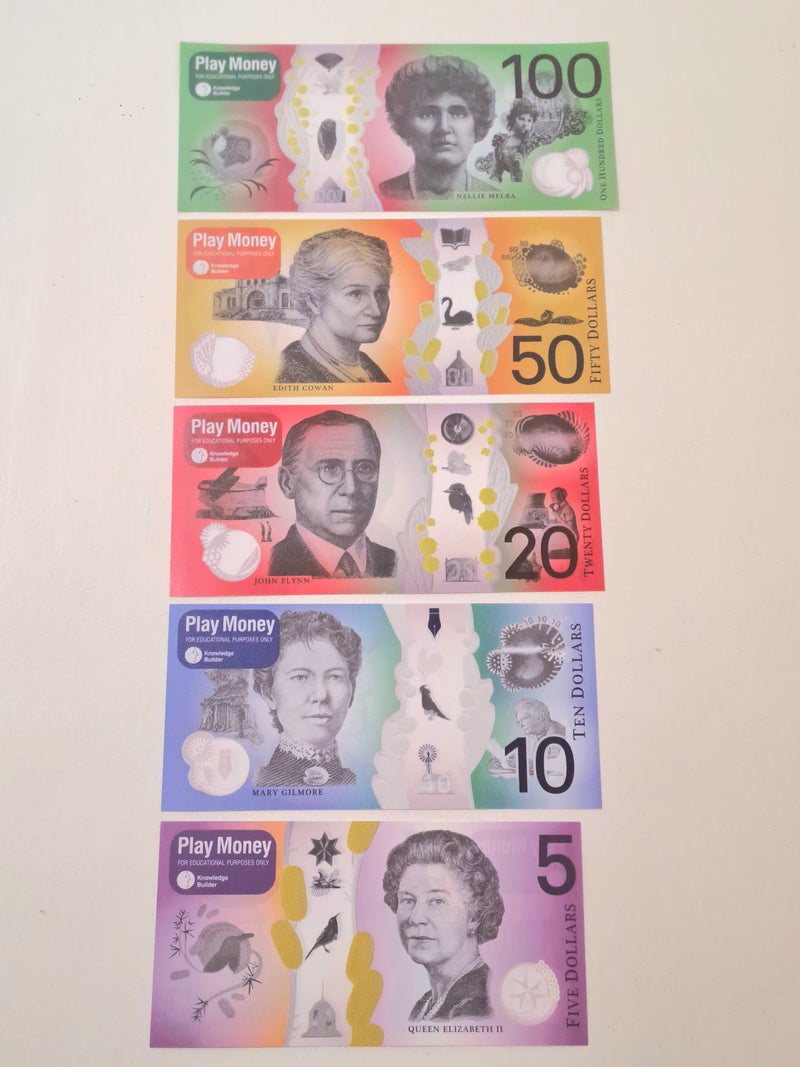 Tear Proof Play Money Notes Realistic synthetic paper 110p Fake Money By Knowledge Builder Math STEM  Range Math Games for Kids Best Seller Most Loved in Store 3yrs+