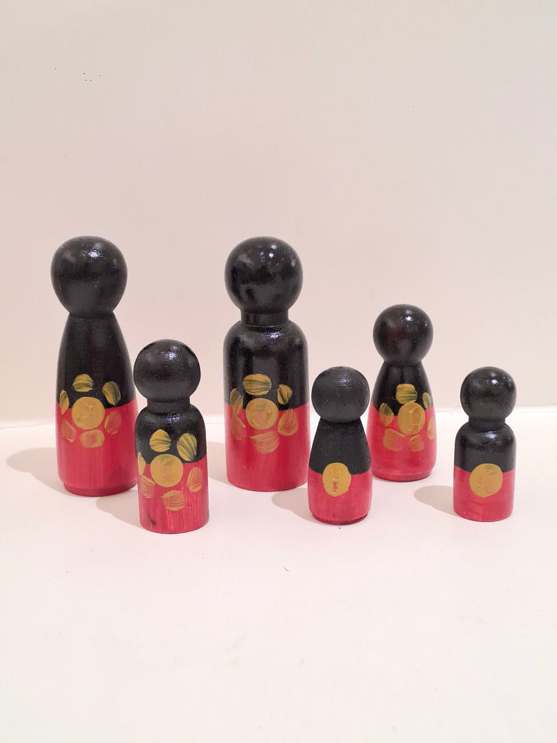 Barka Arts Aboriginal Flag Peg Doll Family Set of 6 First Nations Resources Best Seller 3yrs+