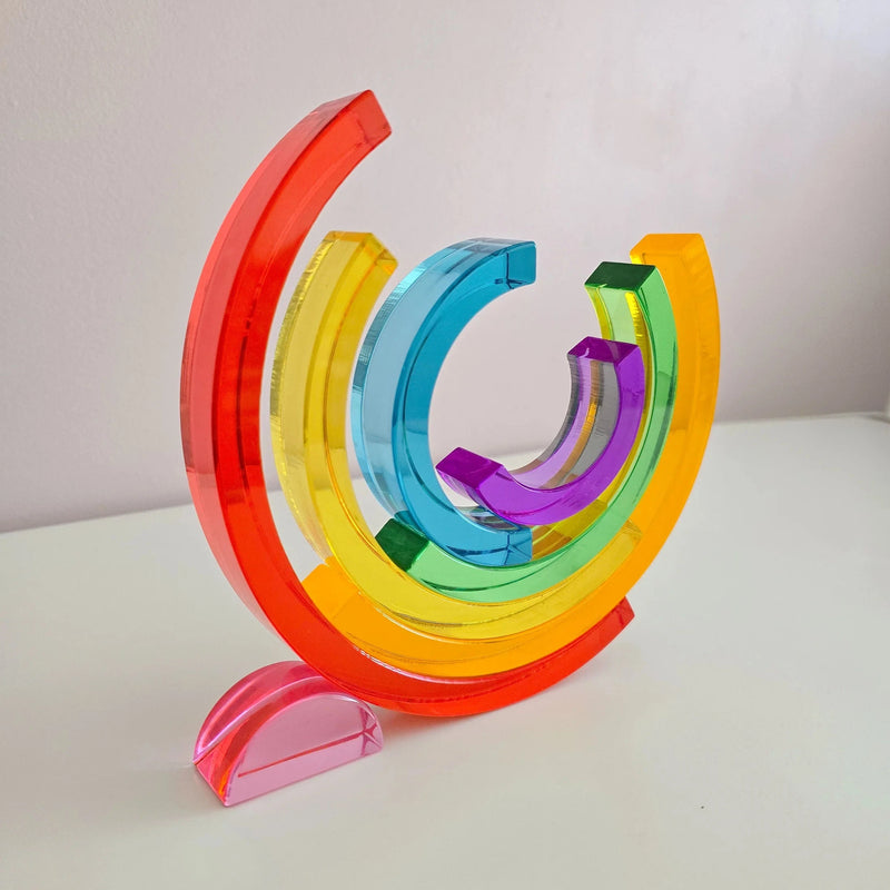 My Little Creator Lucite Rainbow Stacking 7pcs + Glitter Acrylic 6pcs Arch Set Luminous Building Blocks 18m+