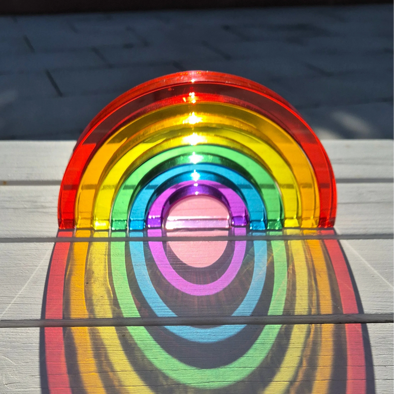 My Little Creator Lucite Rainbow Stacking 7pcs + Glitter Acrylic 6pcs Arch Set Luminous Building Blocks 18m+