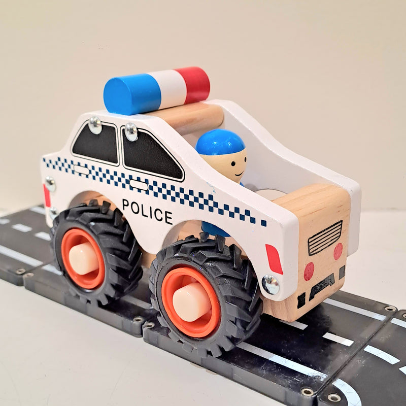 ToysLink Wooden Police Car Toy Car Baby Toddler Toys Gifting Idea for 18m+