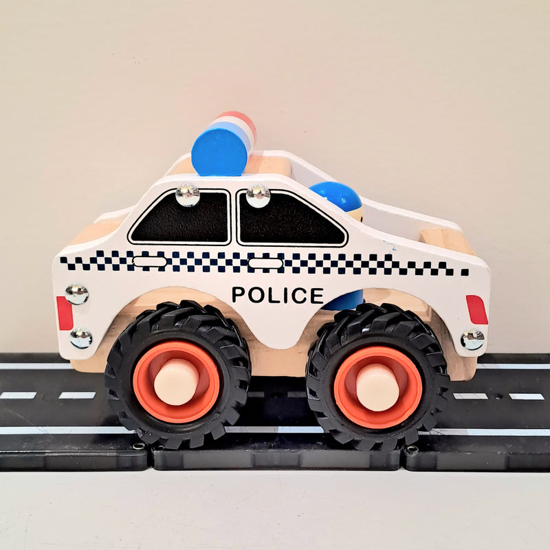 ToysLink Wooden Police Car Toy Car Baby Toddler Toys Gifting Idea for 18m+