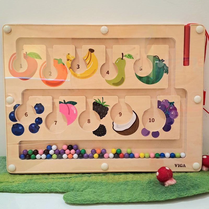 Viga Toys Wooden Magnetic Maze Fruit 1-10 Counting & Colour Sorting Board Early Math Games for Kids Fine Motor Skills Developmental Toys 18m+