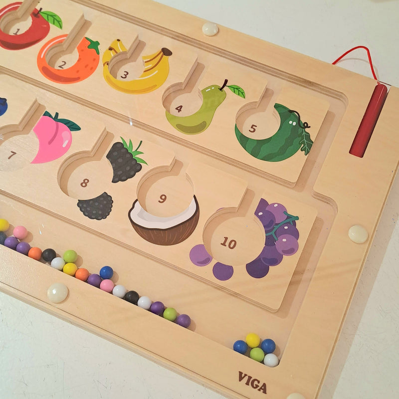 Viga Toys Wooden Magnetic Maze Fruit 1-10 Counting & Colour Sorting Board Early Math Games for Kids Fine Motor Skills Developmental Toys 18m+