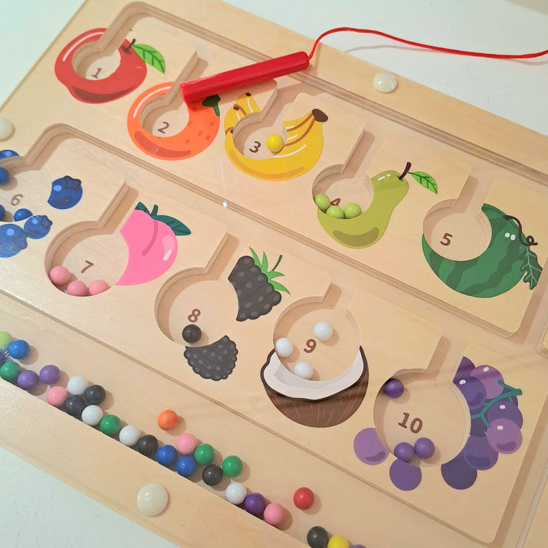 Viga Toys Wooden Magnetic Maze Fruit 1-10 Counting & Colour Sorting Board Early Math Games for Kids Fine Motor Skills Developmental Toys 18m+