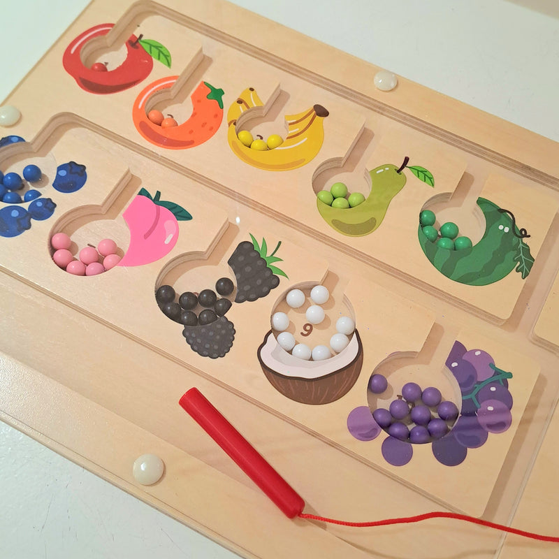 Viga Toys Wooden Magnetic Maze Fruit 1-10 Counting & Colour Sorting Board Early Math Games for Kids Fine Motor Skills Developmental Toys 18m+