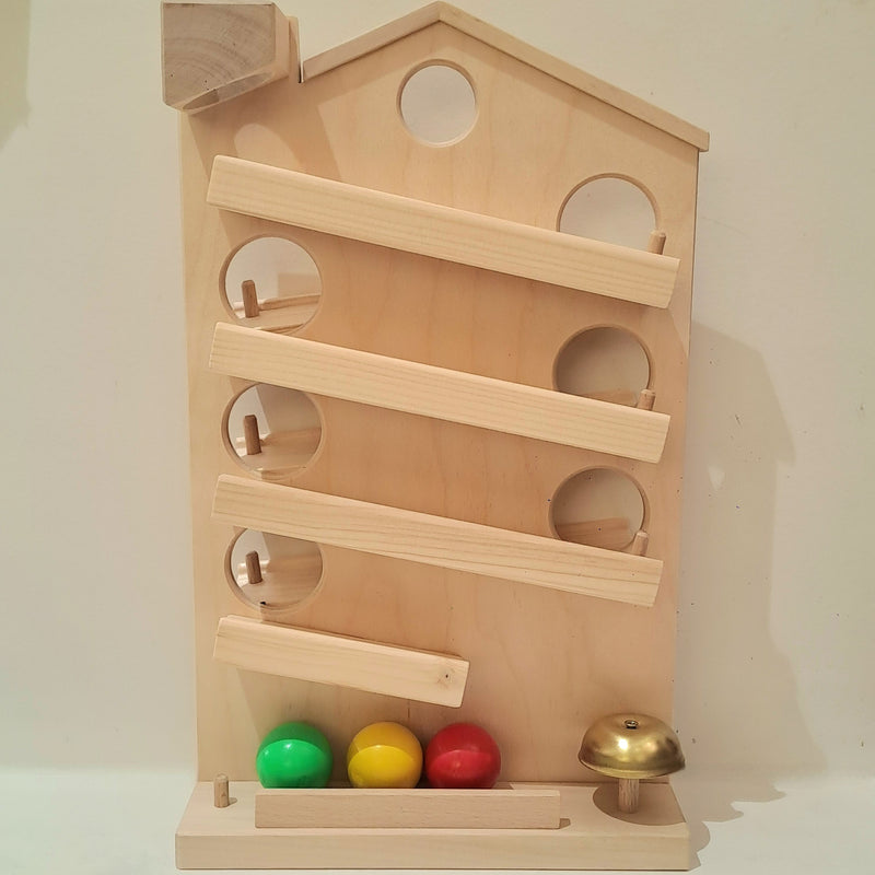 Grunspecht Marble Run House with Bell 6pcs Early Science STEM Toys Marble Run Game Wooden Building Blocks 3yrs+