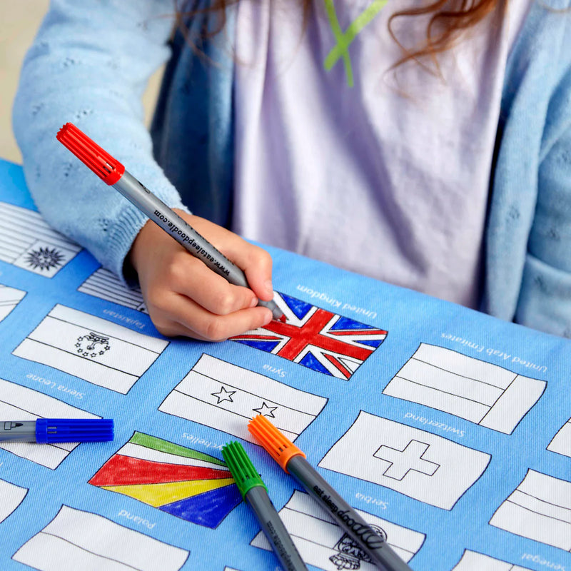 World Flags Colour And Learn Tablecloth by Eat Sleep Doodle Art and craft for kids 3yrs+