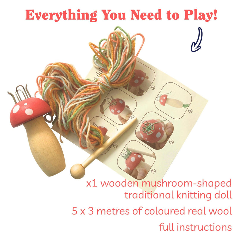 House Of Marbles Wooden Knitting Mushroom Art and Craft for Kids 6yrs+