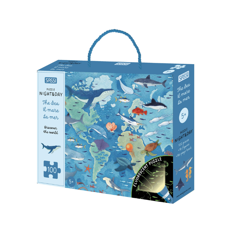 Glow in the Dark Day and Night Sea 100pc Puzzle and Book Set by Sassi Ocean Theme Gift Idea for 5yrs+