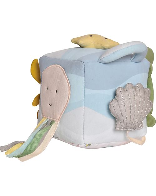 Tikiri Ocean Organic Soft Fabric Activity Cube 14cm Baby Sensory Cognitive Developmental Toys for Baby 0m+
