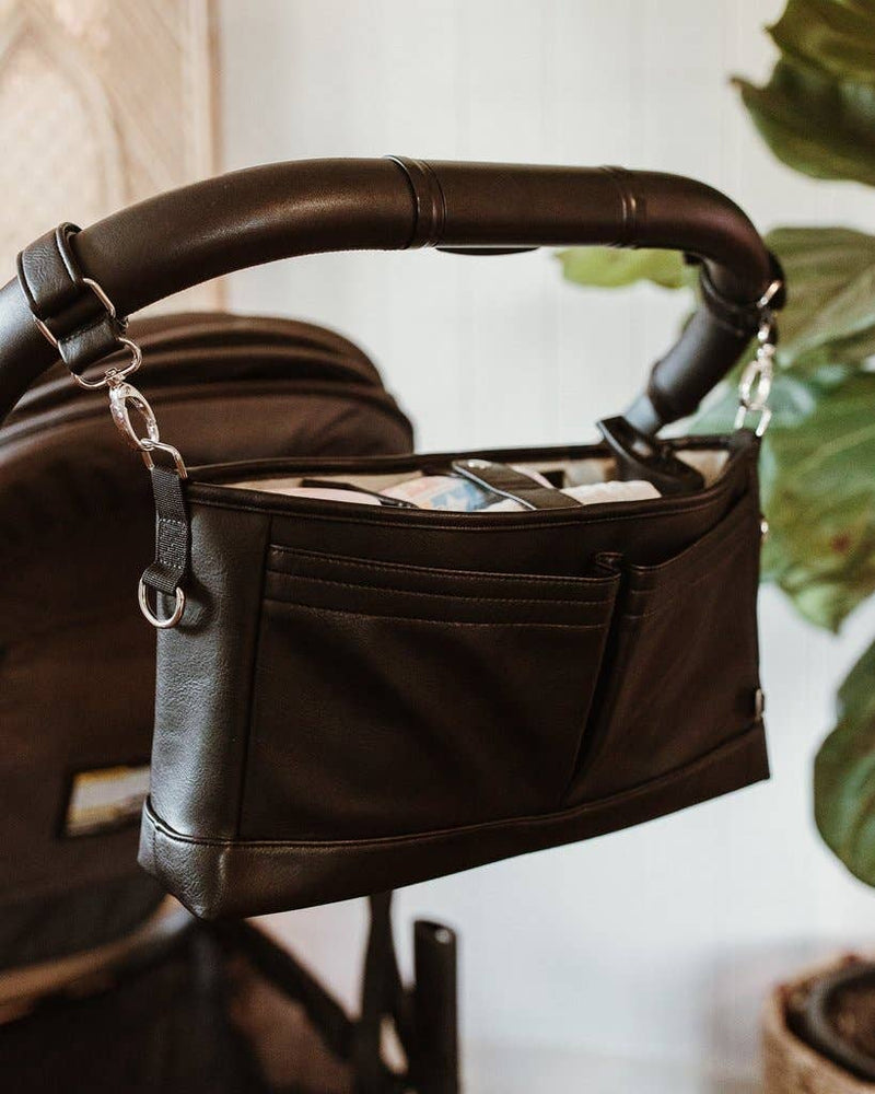 OiOi - Signature Pram Caddy - Black Dimple Vegan Leather