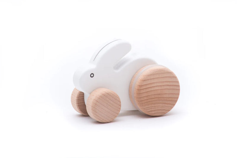 Small White Rabbit Wooden Push Along Roller by Bajo Developmental Toys for Toddlers Baby Toys 12m+