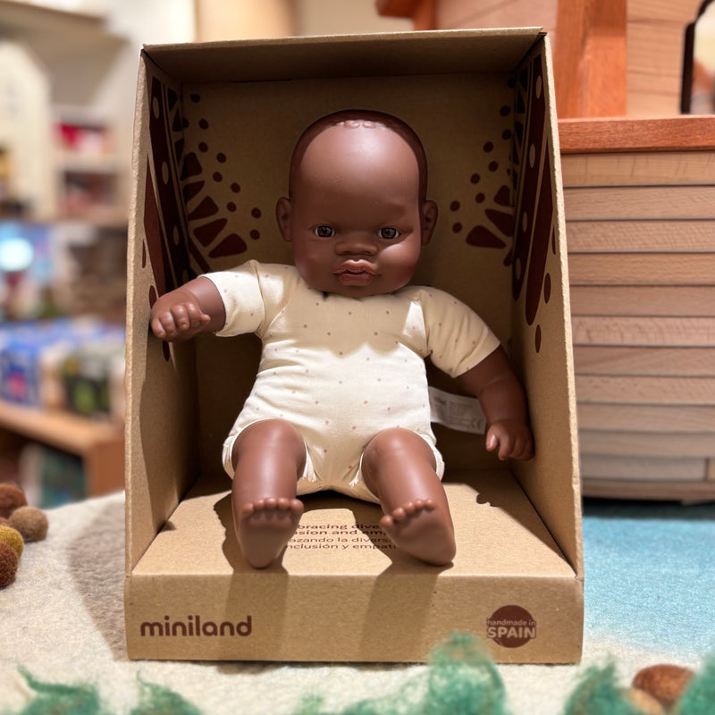 Miniland Soft Body Doll African Baby Toys 32cm Baby Gifts Idea 10m+