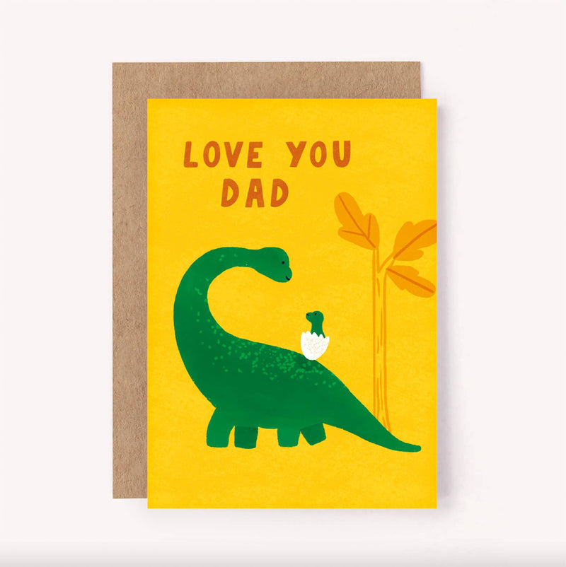 Love You Dad Dinosaur Greeting Card  By Lauren Sissons Studio Father's day Card