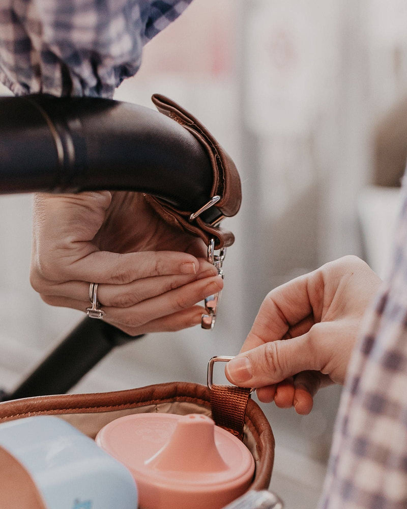 OiOi - Tan Vegan Leather Stroller Organiser/Pram Caddy