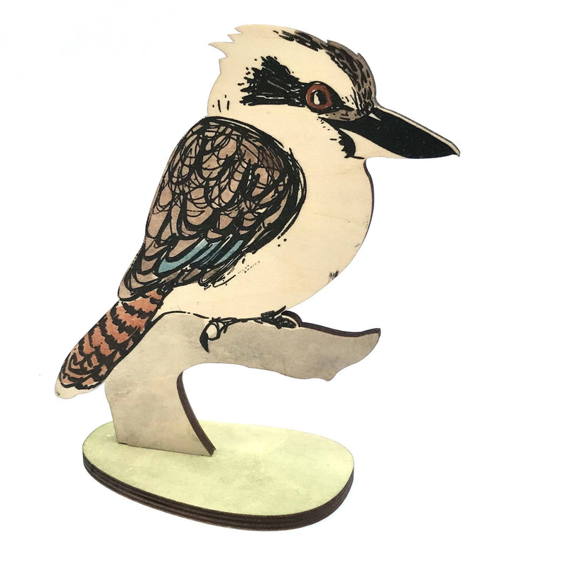 Bridget Farmer Printmaker Laughing Kookaburra Wooden Standing Bird Figurine Ornament