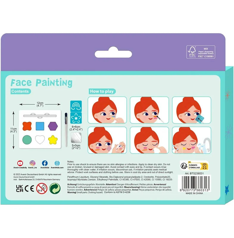 Avenir Face Painting 6 Colours Assorted Designs Art and Craft for Kids 3yrs+