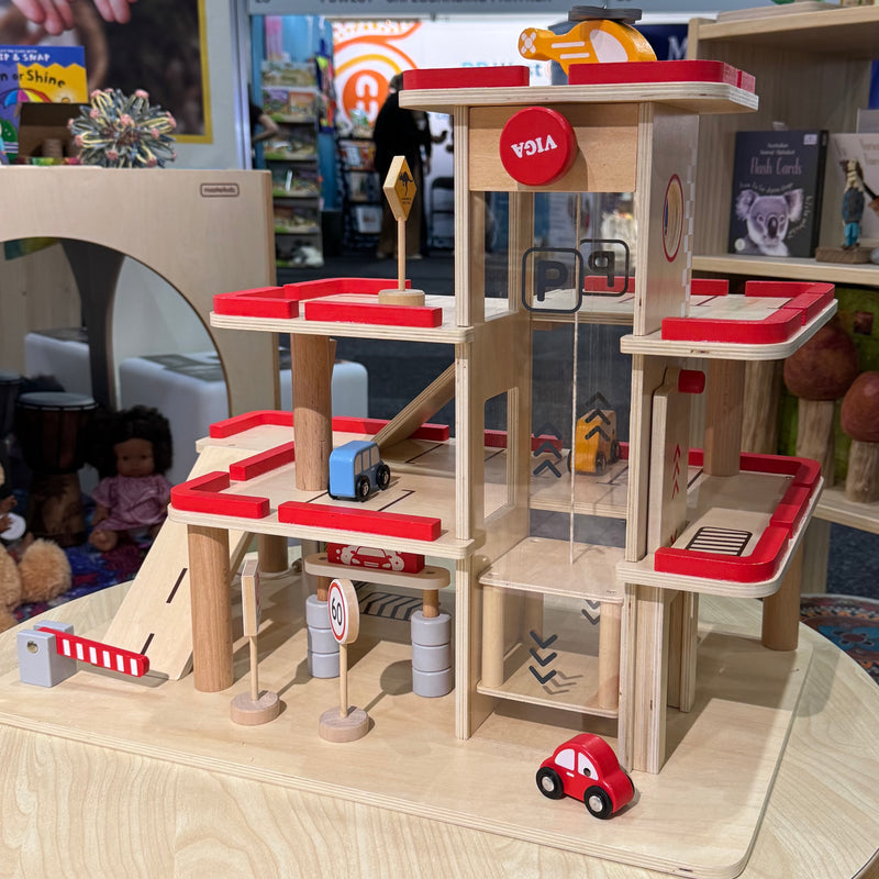 Viga Toys Wooden Multi Level Parking Garage and Gas Station Wooden Toys Car Garage 3yrs+ (Bulky Shipping)