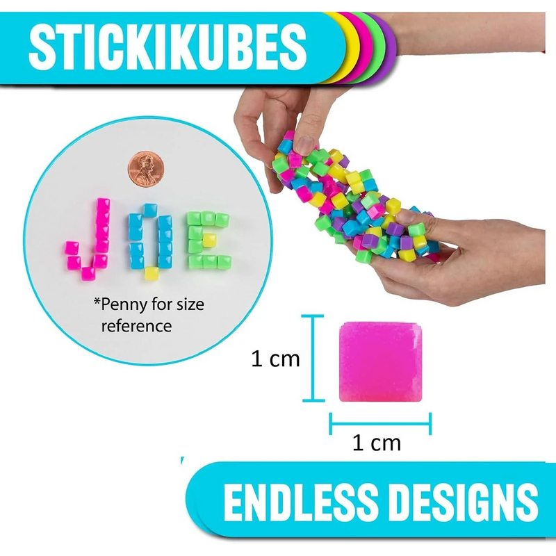 StickiKubes Neon Bright Mini Stacking Cubes 125pcs Fidget Toys Sensory Toys 4yrs+