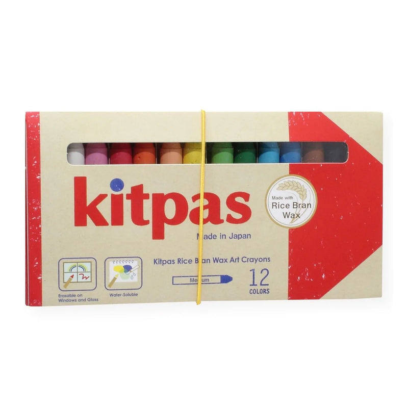 Kitpas Medium Stick Rice Wax Crayons 12 Colours Stationary Art and craft for kids 3yrs+