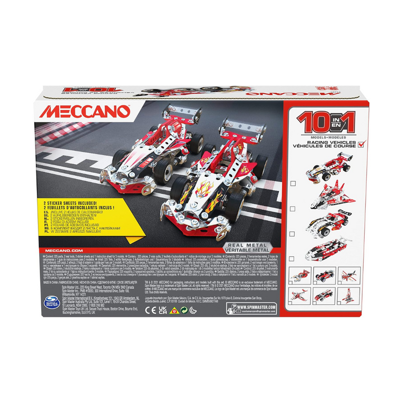 Meccano 10 in 1 Racing Vehicles Model Building Kit STEM Toys 8yrs+