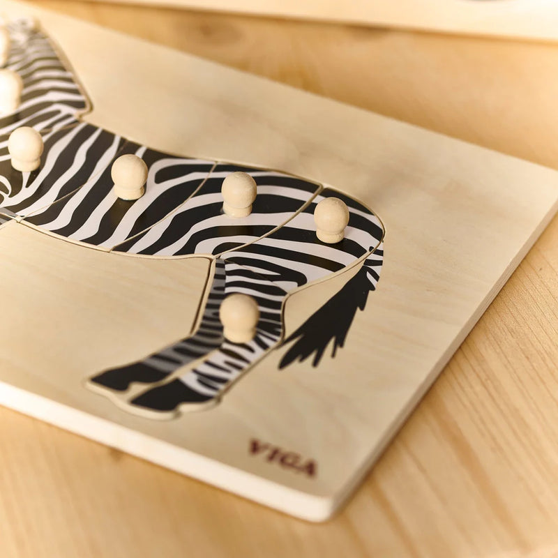 Viga Montessori Wooden Zebra Knob Puzzle 8pcs Developmental Toys Baby Toys 18m+