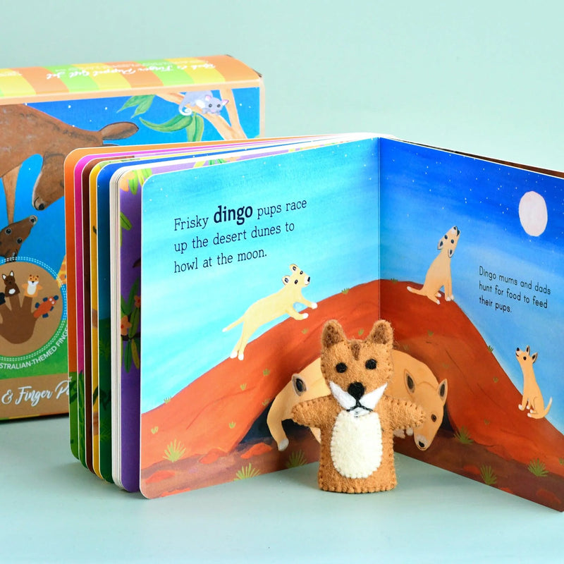 Tara Finger Felt Australian Animals Finger Puppets and Kids Picture Book Set by Frané Lessac Retired