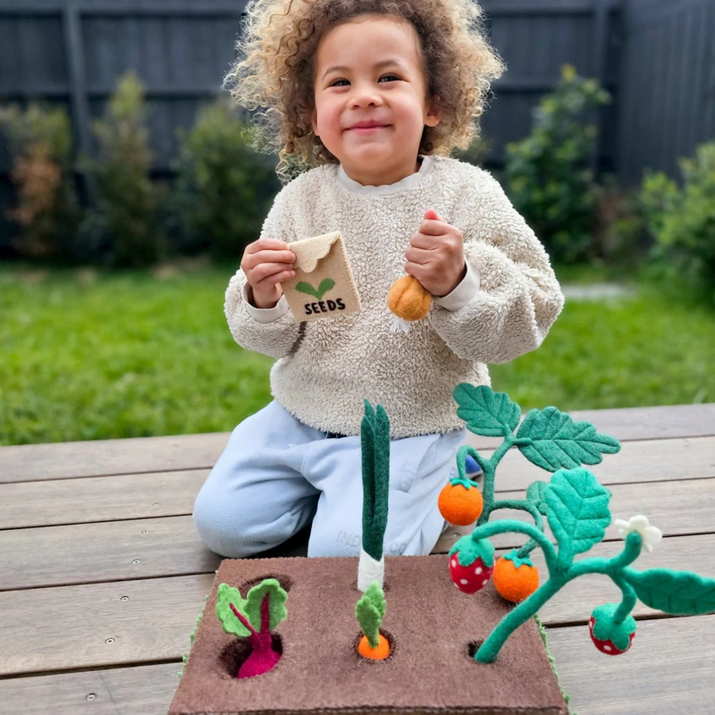 Tara Treasures Felt Garden Planter Box With Spout and Vegetables Pretend and Imaginative Play Farm Toys 3yrs+