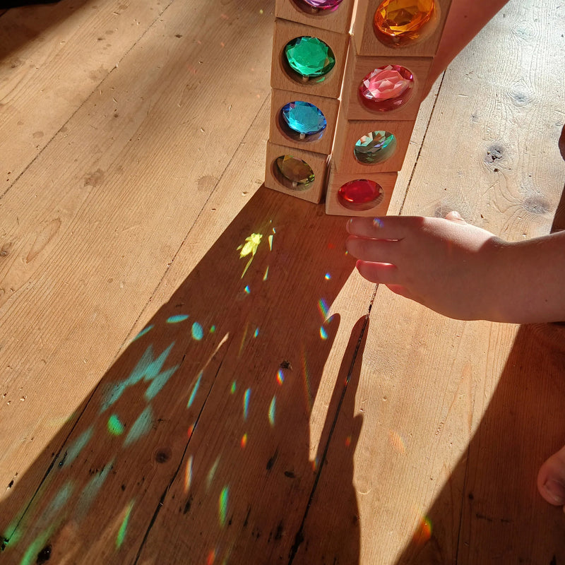 My Little Creator Gem Blocks and Lucite 35 pcs Set Luminous Building Blocks Wooden Toys Gift Idea for 18m+