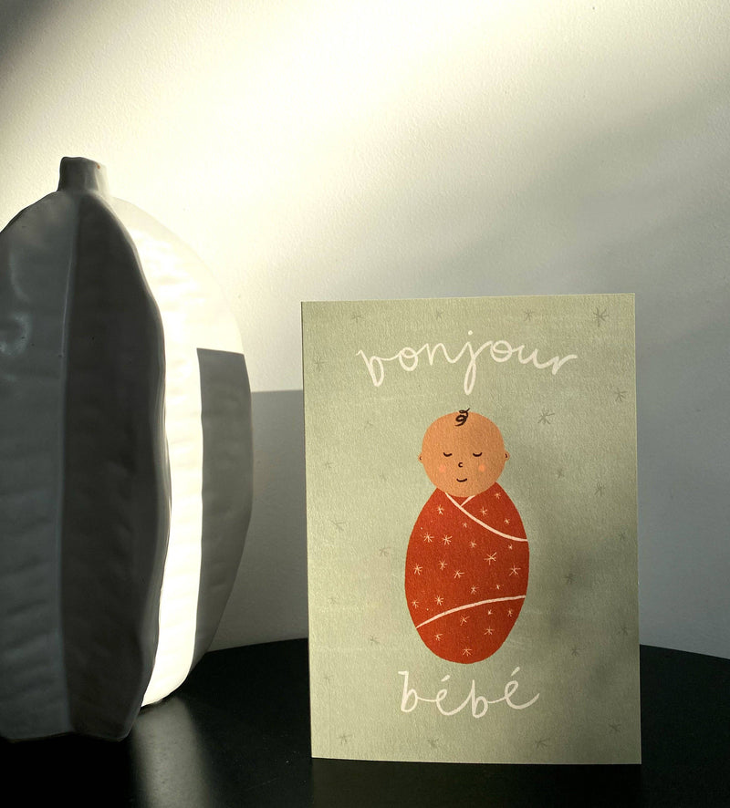 Bonjour Bebe Greeting Card  By Lauren Sissons Studio New Born Card