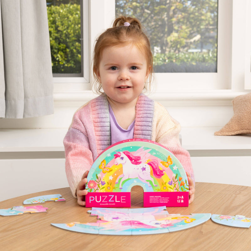 Crocodile Creek Mini Jigsaw Puzzle 12pcs Sweet Unicorn Developmental Toys for Toddlers Gifts Idea Best Seller Fairy Unicorn and Castle Theme 2yrs+