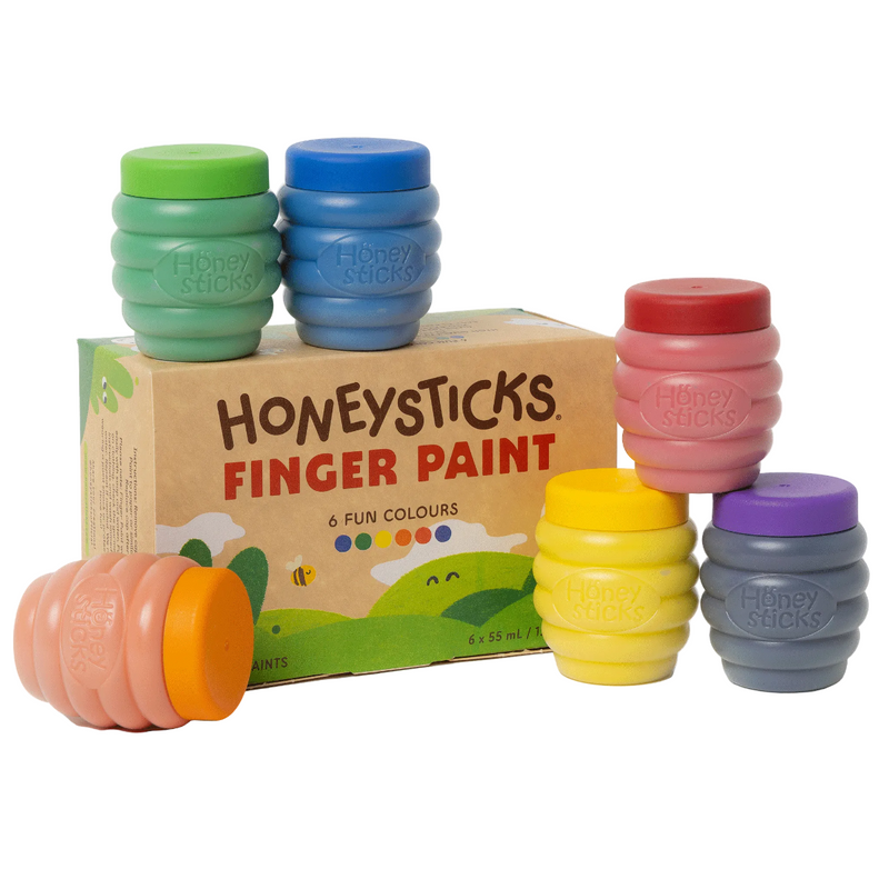 Honeysticks Australia Washable Finger Paints 6 Colours 60ml Toddler Art and Craft for Kids 12m+