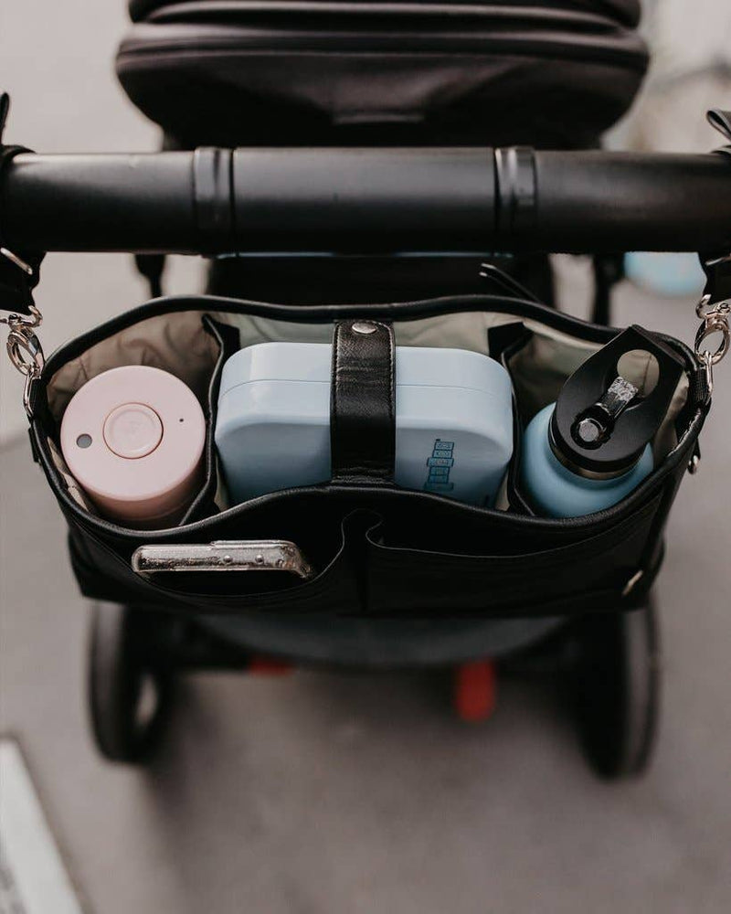 OiOi - Signature Pram Caddy - Black Dimple Vegan Leather